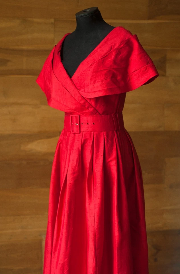 Vestido midi Laura Ashley Mujer Rojo Seda, Talla S Foto 3 de 4