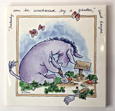 Eeyore Disney Ceramic Wall Plaque Tile Trivet 6'' x 6'' Eeyore Digging in Garden