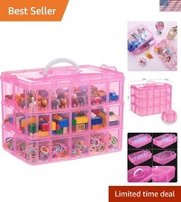 Stackable 3-Tier Bead Organizer in Pink - 30 Adjustable Compartment Storage