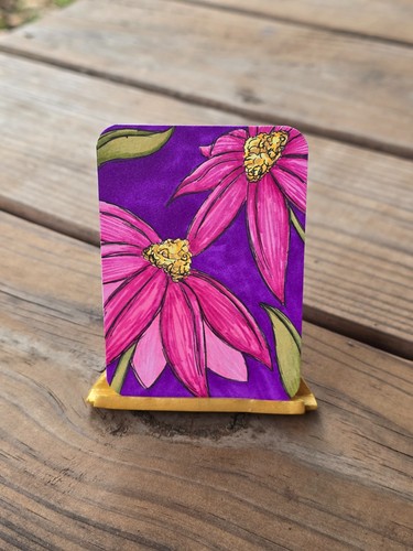 ACEO Original Pink Flowers Purple Floral Botanical Art OOAK by KrystaBolser