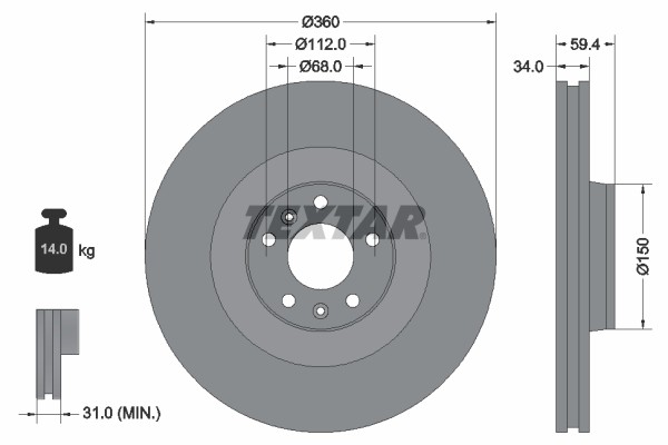 Textar 2X Bremsscheiben Ø InnenbelüFtet FüR Audi A8 A6 VW Phaeton-image