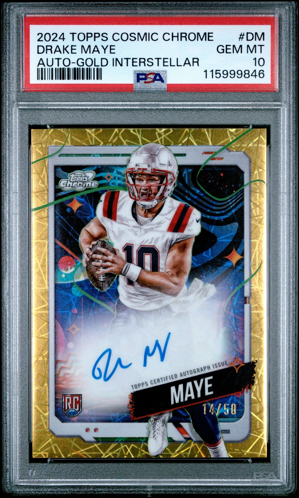 Drake Maye Topps Cosmic Chrome Equinox Autographs #DM Gold Interstellar