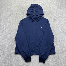Polo Ralph Lauren Jacket Girls Size 16 Navy Blue Hooded Windbreaker Ribbed Cuff