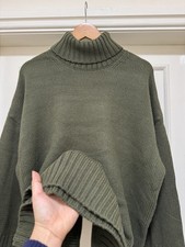 💚 Women’s Oversized Chunky Knit Roll Neck Jumper Khaki Green Size L Brand New