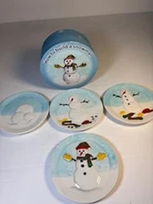 How To Build A Snowman Mini-Plate 4.5" Set of 4, WWM, Excellent Condition