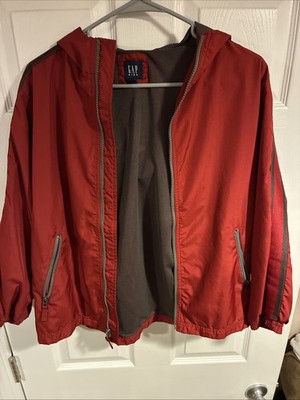 Gap Kids Windbreaker Maroon Full Zip Jacket Size Large 10 Zip Pockets Hooded