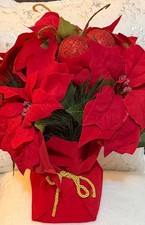 Beautiful Christmas centerpiece,artificial red poinsettias flowers, velvet base.
