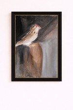 Finch on a Stump Acrylic Painting Bird Art Tonalist Wildlife Study By Basil 