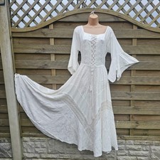Maxi Dress Ivory Sleeve Victorian Full Flare Corset Bodice Wedding 12 14 16