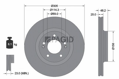 2x PAGID Bremsscheibe innenbelüftet Ø305mm für Hyundai Kona SX2 Sonata VIII DN8