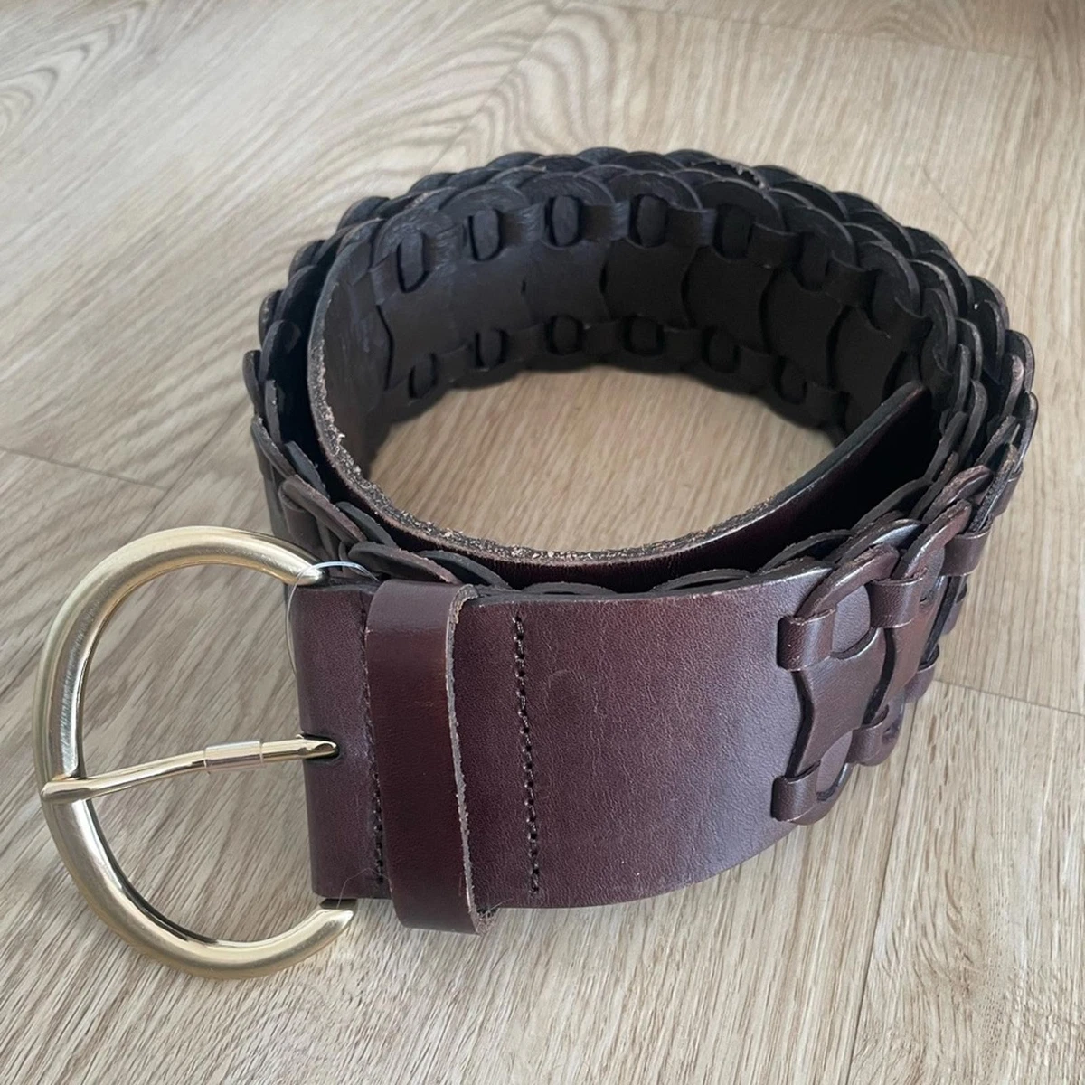 NEW Ann Taylor Women S Metallic Gold Woven Leather Wide Belt Ring Buckle Ann Taylor Women main image 2
