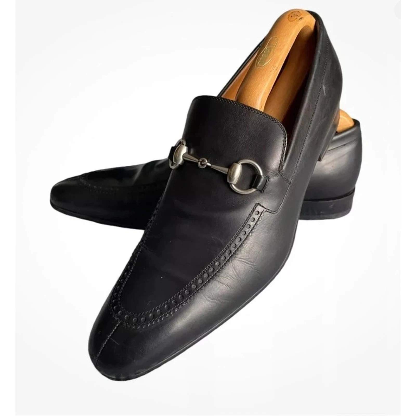 Chaussures GUCCI hommes mocassins noirs authentiques UK 6,5 bout pointu cuir brogue