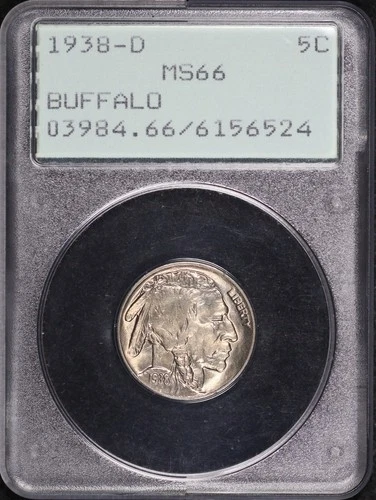 1938-D Buffalo Nickel PCGS MS-66 Old Green Rattler Holder
