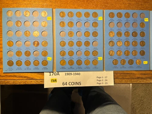 64 Coin 1909  - 1940 Lincoln Wheat Cent Album 09 12 13D 15 15D 16D 26D 31 #170A
