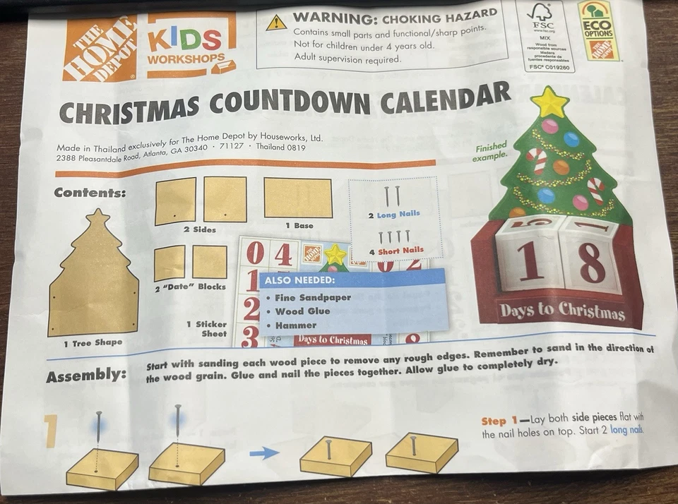 Home Depot Kids Workshop Kit de Artesanía de Madera Calendario de Cuenta Regresiva de Navidad Nuevo Sellado Foto 2 de 4