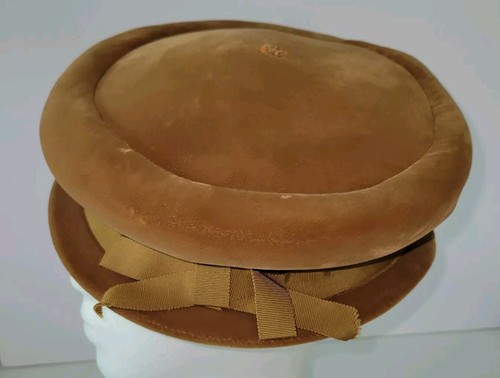 BUTTERSCOTCH brown Velvet Grosgrain Bow Ribbon Ladies Dress Hat. Vintage - Picture 2 of 6
