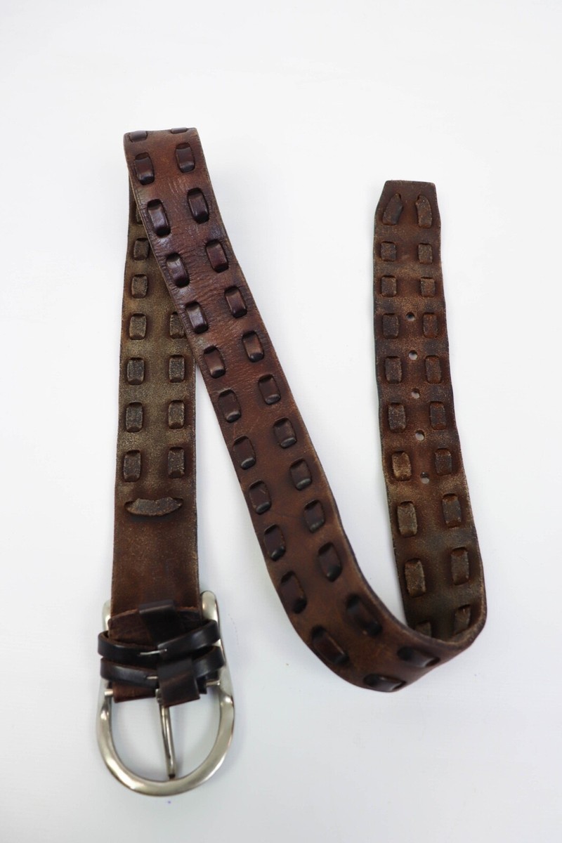 Lpb Woven Pleated Details Brown Genuine Cow Leather Belt Tag size 