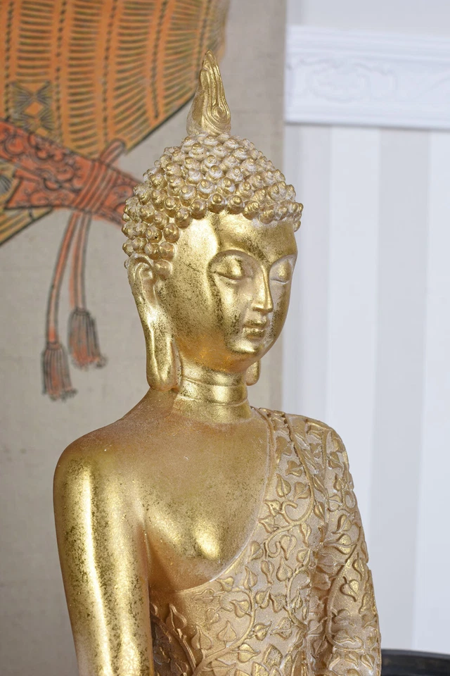 Buddha Figur Gold Buddha im Lotussitz Gartenfigur Meditation Feng Shui Skulptur  - Bild 4 von 4