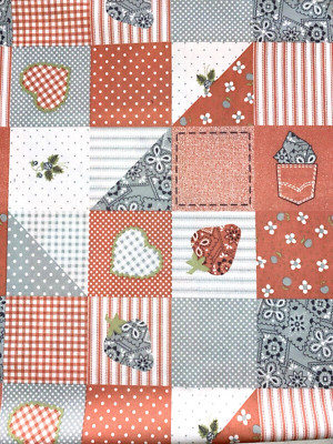 Vintage 1970's Double Knit Polyester Patchwork Look Fabric 2 Yards