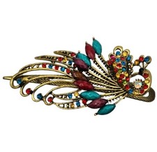 Rhinestone Peacock Hair Clip Multicolor Rainbow Bird Barrette Sparkly Statement