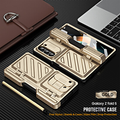 For Samsung Galaxy Z Fold 5/4 Hinge Screen Protector Stand Holder Case with Pen
