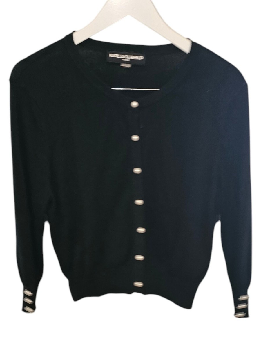 Karl Lagerfeld Womens Black Pearl Button Cardigan Sweater 60% Cotton 40%  Viscose | eBay