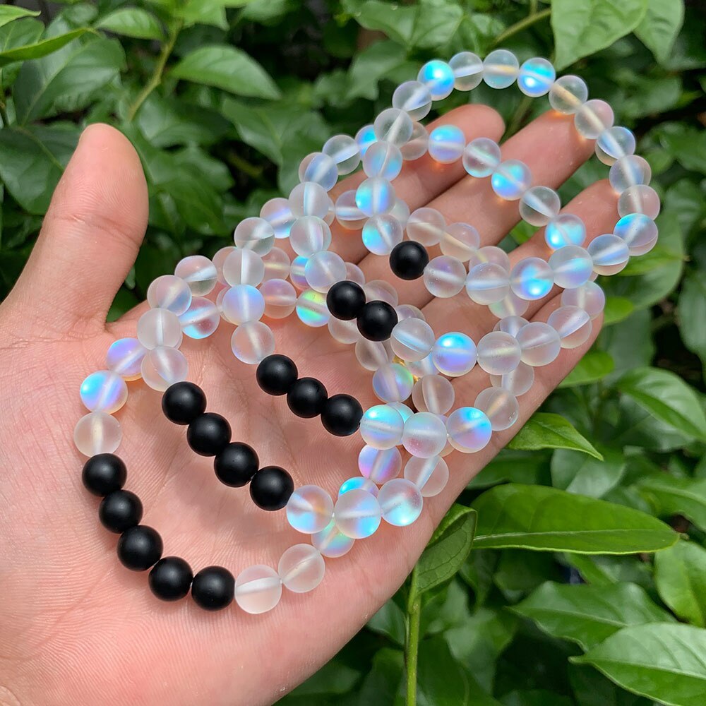 Men Women Bracelets Matte Natural Stone White Crystal Moonstone Beads  Bracelets