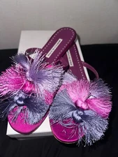 Size 40 RARE Manolo Blahnik Notta Tassel-Trimmed Satin & Italian Leather Sandals