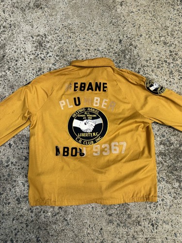 Vintage 60s 70s Sports Master Plummer Jacket Size Large Work Yellow Patches