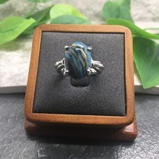 Polished Synthetic Gemstone Silver-Tone Ring Free Ship New Size 6 6931