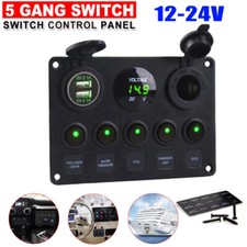 5 Gang Inline Fuse Box LED Switch Panel Dual USB Car Boat Truck Camper 12V/24V