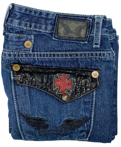 Blue Jeans Croco Red Cross Flap Pockets 