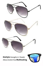 SMALL Pilot Progressive Reading Sunglasses Metal Frame 3 Strengths in 1 Reader