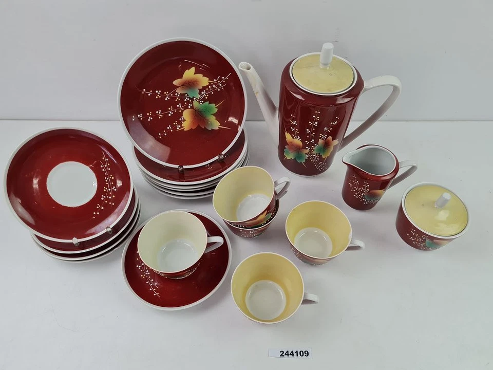 Kaffee Service Krüger Geiersthal Porzellan Herbstblätter weinrot #244109 - Bild 2 von 4