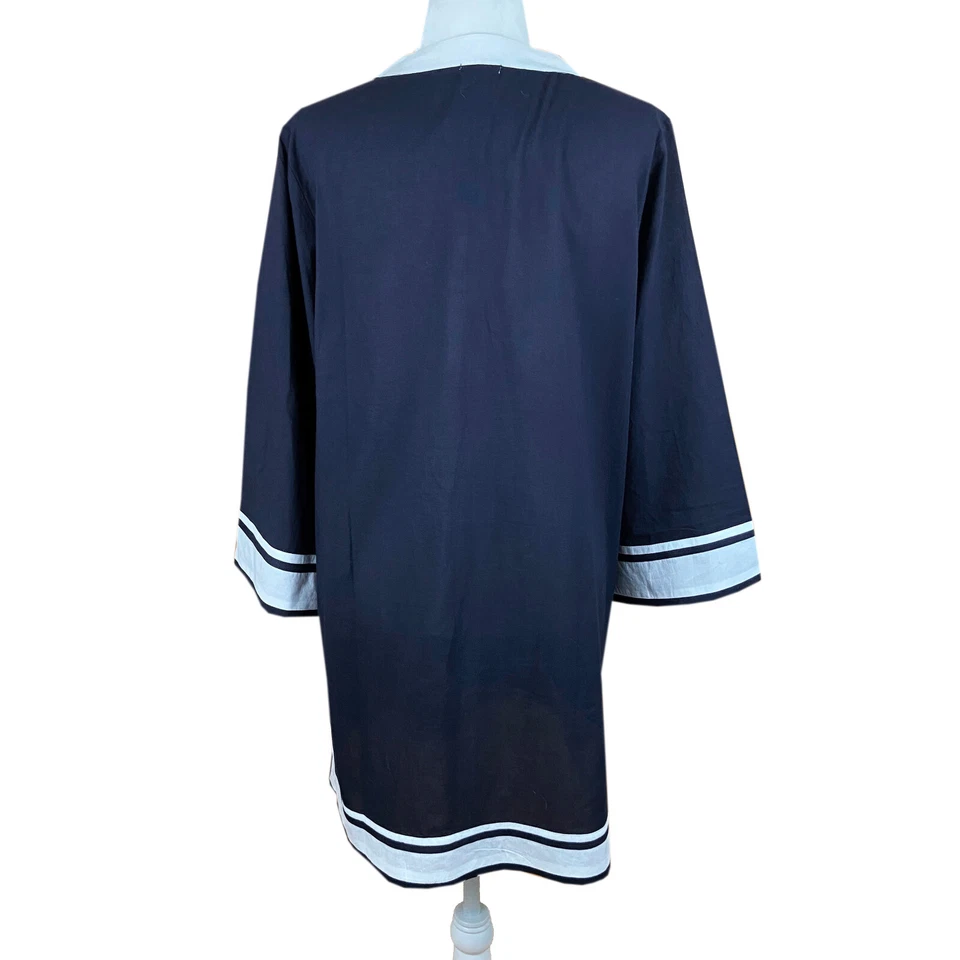 Túnica Debbie Katz South Beach Sandy Talla L/XL Azul Marino Blanco Algodón Resort Nueva con Etiquetas Foto 3 de 4