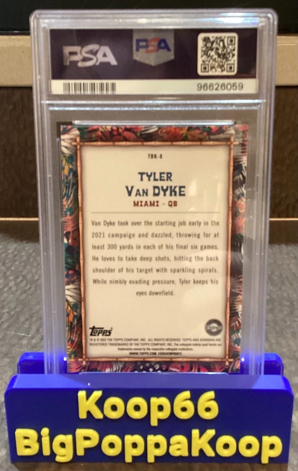 Tyler Van Dyke Miami SMU Football 2022 Topps Bowman U Big Kahuna TBK8 PSA 9 Mint - Image 2 of 2