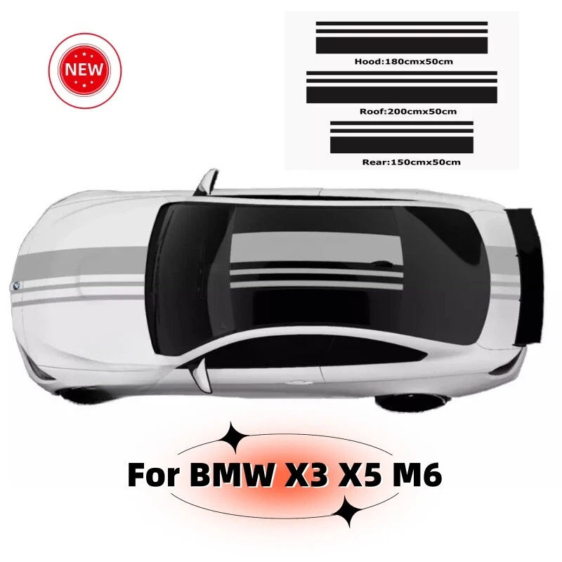 Kit de calcomanías de parachoques trasero techo capó vinilo coche BMW X3 X5 M6 rayas deportivas 2 piezas Foto 2 de 4