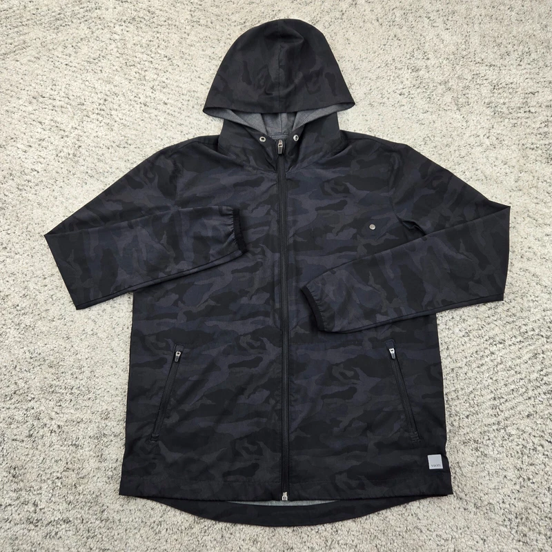 vuori hooded camo full zip outdoor trainer shell stretch jacket