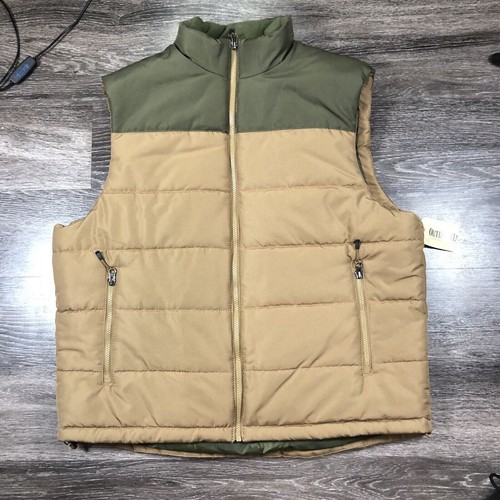 Outdoor Life Vest Mens Size Large Brown Green Full Zip Hunting Fishing Pockets