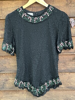 Beautiful Vintage Laurence Kazar Christmas Candy Cane Top Small