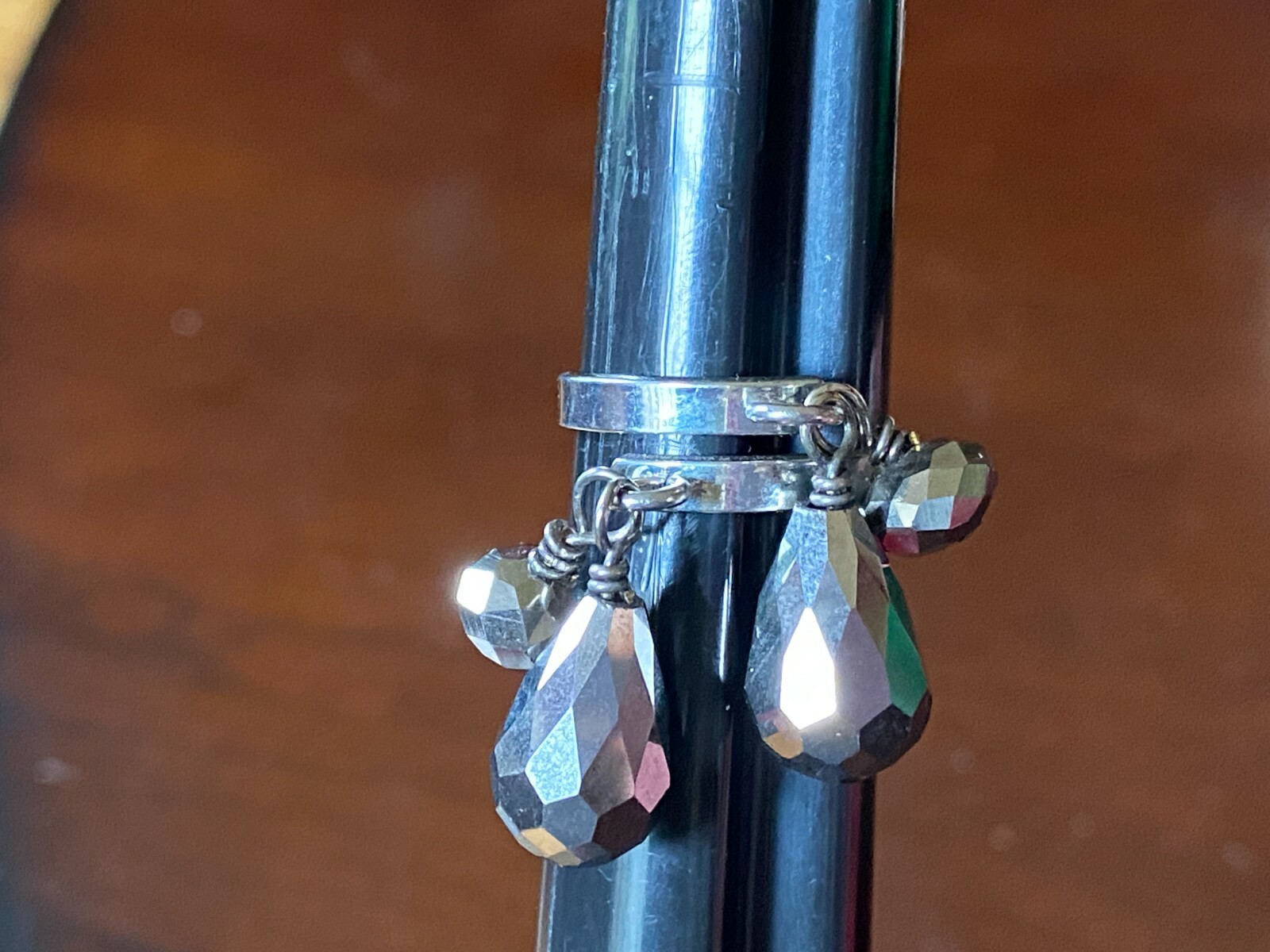 Faceted Hematite Drop Dangle Adjustable Ring Silv… - image 8