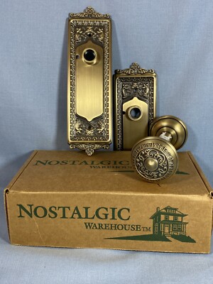 Open Box Victorian Egg & Dart Knob Plate Nostalgic Warehouse Antique Brass NIB