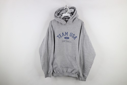 Vintage USA Olympics Womens Large Distressed Spell Out Team USA Softball Hoodie