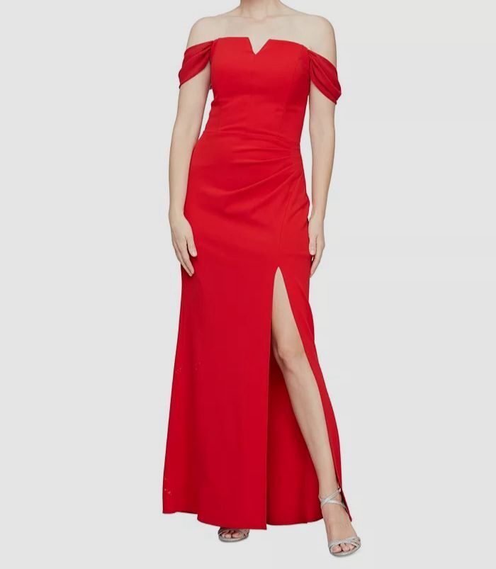 alex and eve evening dresses Alex Evenings Off-the-Shoulder Short Sleeve Stretch Matte Jersey Ruched Gown, Womens, 6, Deep Teal main image 1