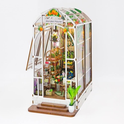 DIY Bücherecke Kit Gewächshaus Garten Bücherregal Miniatur Puppenhaus Zimmer mit LED - Bild 6 von 9