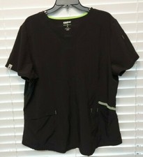 Scrub star extra large scrub top solid black green trim stretchy pockets ss