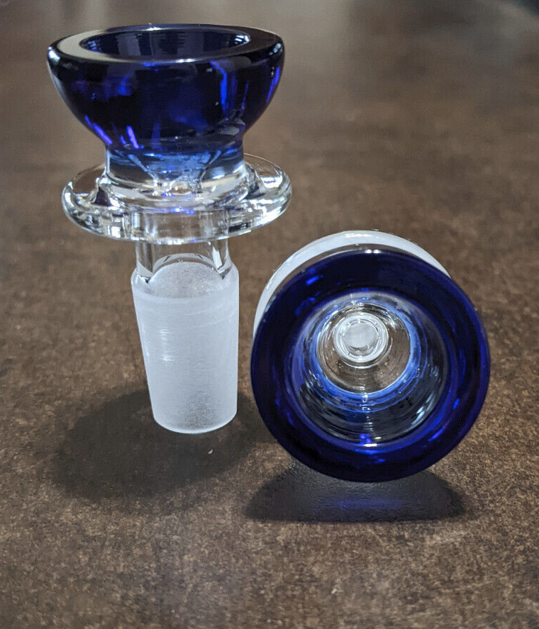 14mm Glass Round Slide Bowl For Water Pipe Bong - Male Joint, Blue, Handmade