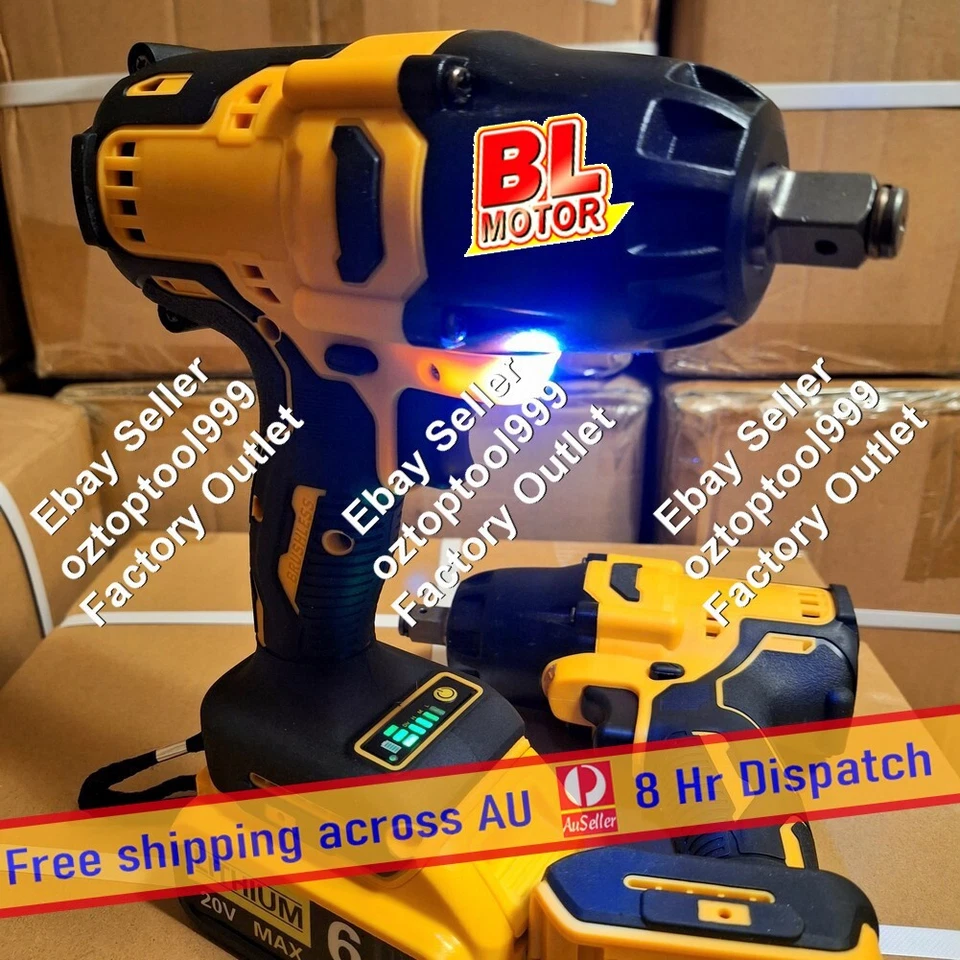1000 Nm 1/2" For Dewalt 20V Battery Brushless Cordless Impact Wrench Rattle Gun