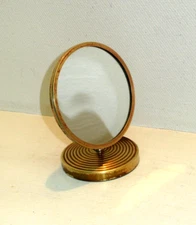 Art Deco Shaving Mirror on Brass Color Stand Travel - Vantity Accessory