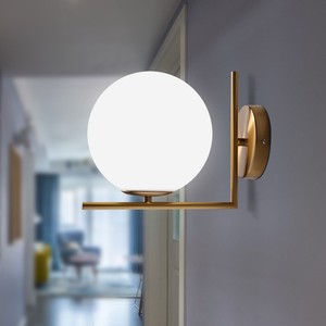 Minimal Single White Glass Globe Brass Linear Indoor Wall Lights
